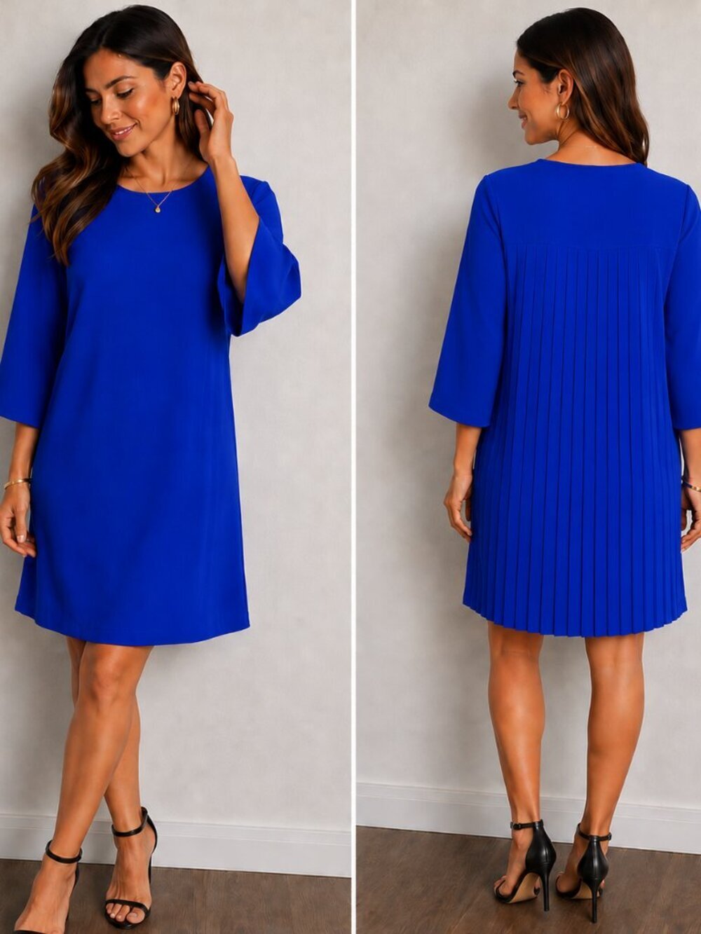 Umgee Royal Blue Dress, Pleated in the Back, Zippers on Shoulders, Size Large